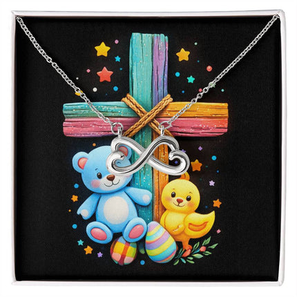 Rainbow Cross Teddy Bear | Christian Endless Love Necklace | Gift for Kids