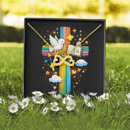Rainbow Cross Open Bible | Christian Endless Love Necklace | Gift for Kids