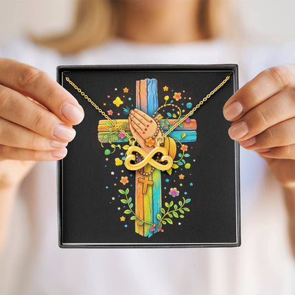 Rainbow Cross Praying Hands | Christian Endless Love Necklace | Gift for Kids