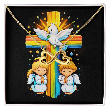 Rainbow Cross Angels And Dove | Christian Endless Love Necklace | Gift for Kids