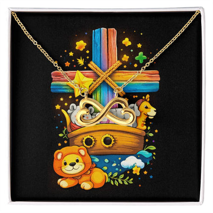 Rainbow Cross Noahs Ark | Christian Endless Love Necklace | Gift for Kids