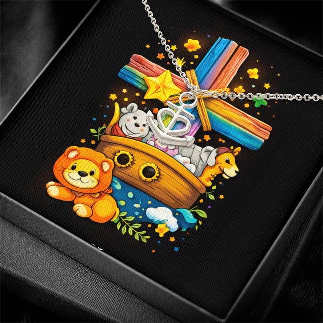 Rainbow Cross Noahs Ark | Christian Anchor Pendant Necklace | Gift for Kids