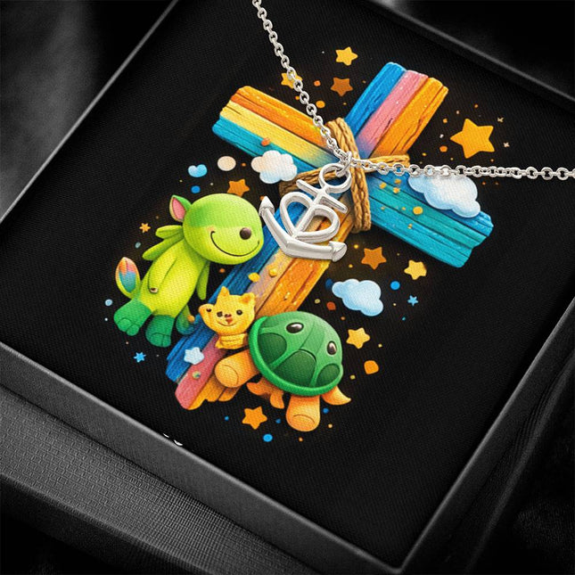Rainbow Cross Turtle | Christian Anchor Pendant Necklace | Gift for Kids