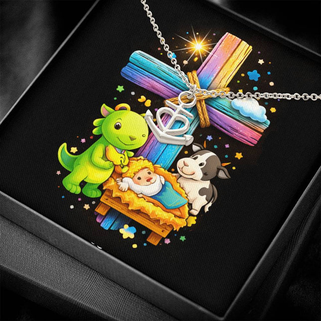 Rainbow Cross Frog And Cow | Christian Anchor Pendant Necklace | Gift for Kids