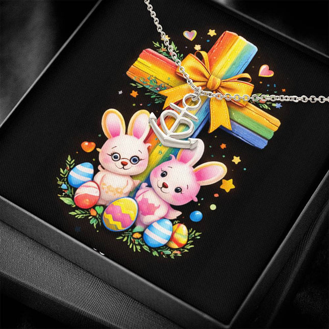 Rainbow Cross Bunnies | Christian Anchor Pendant Necklace | Gift for Kids