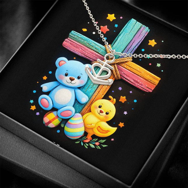 Rainbow Cross Teddy Bear | Christian Anchor Pendant Necklace | Gift for Kids
