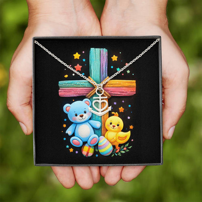 Rainbow Cross Teddy Bear | Christian Anchor Pendant Necklace | Gift for Kids