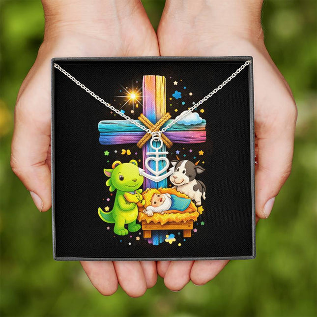 Rainbow Cross Frog And Cow | Christian Anchor Pendant Necklace | Gift for Kids