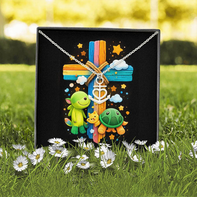 Rainbow Cross Turtle | Christian Anchor Pendant Necklace | Gift for Kids