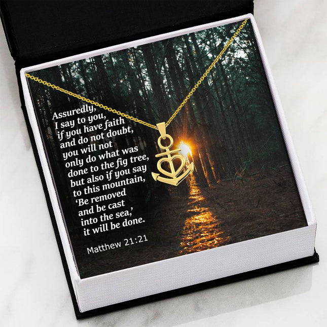 Matthew 21:21 anchor pendant necklace with heart charm – faith moves mountains Christian jewelry gift