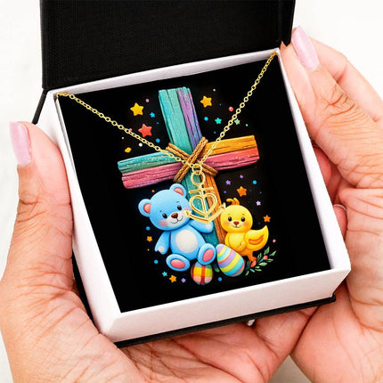 Rainbow Cross Teddy Bear | Christian Anchor Pendant Necklace | Gift for Kids