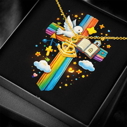 Rainbow Cross Open Bible | Christian Anchor Pendant Necklace | Gift for Kids