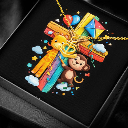 Rainbow Cross Jungle Animals | Christian Anchor Pendant Necklace | Gift for Kids