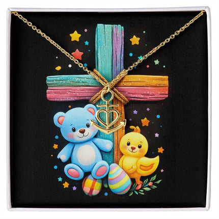 Rainbow Cross Teddy Bear | Christian Anchor Pendant Necklace | Gift for Kids