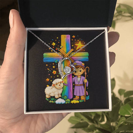 Rainbow Cross Little Shepherd | Christian Forever Love Necklace | Gift for Kids