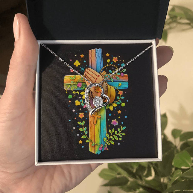 Rainbow Cross Praying Hands | Christian Forever Love Necklace | Gift for Kids