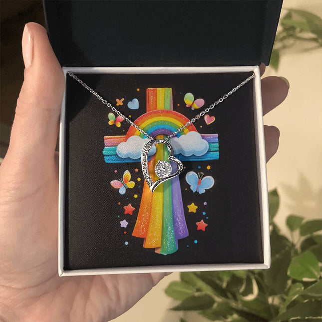 Rainbow Cross Butterfly | Christian Forever Love Necklace | Gift for Kids