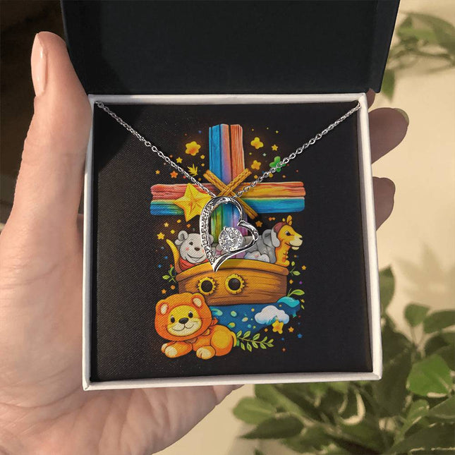 Rainbow Cross Noahs Ark | Christian Forever Love Necklace | Gift for Kids