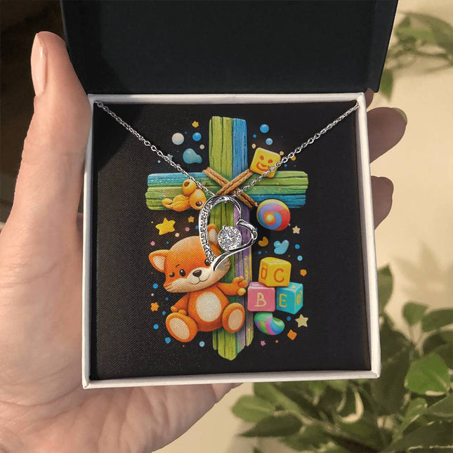 Rainbow Cross Little Fox | Christian Forever Love Necklace | Gift for Kids