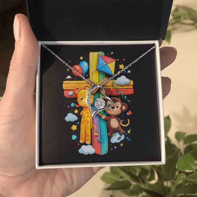 Rainbow Cross Jungle Animals | Christian Forever Love Necklace | Gift for Kids