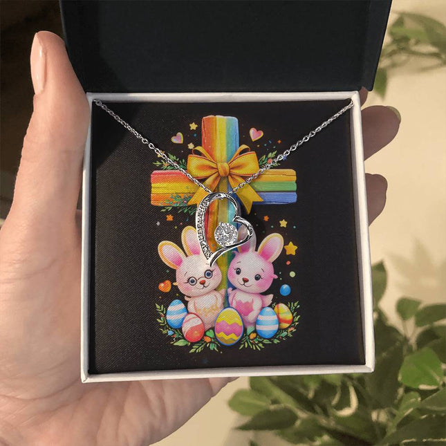 Rainbow Cross Bunnies | Christian Forever Love Necklace | Gift for Kids