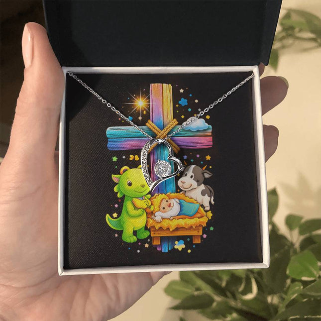 Rainbow Cross Frog And Cow | Christian Forever Love Necklace | Gift for Kids