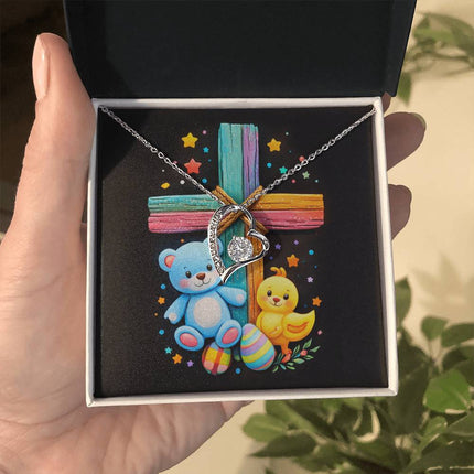 Rainbow Cross Teddy Bear | Christian Forever Love Necklace | Gift for Kids