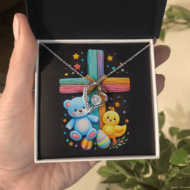 Rainbow Cross Teddy Bear | Christian Forever Love Necklace | Gift for Kids