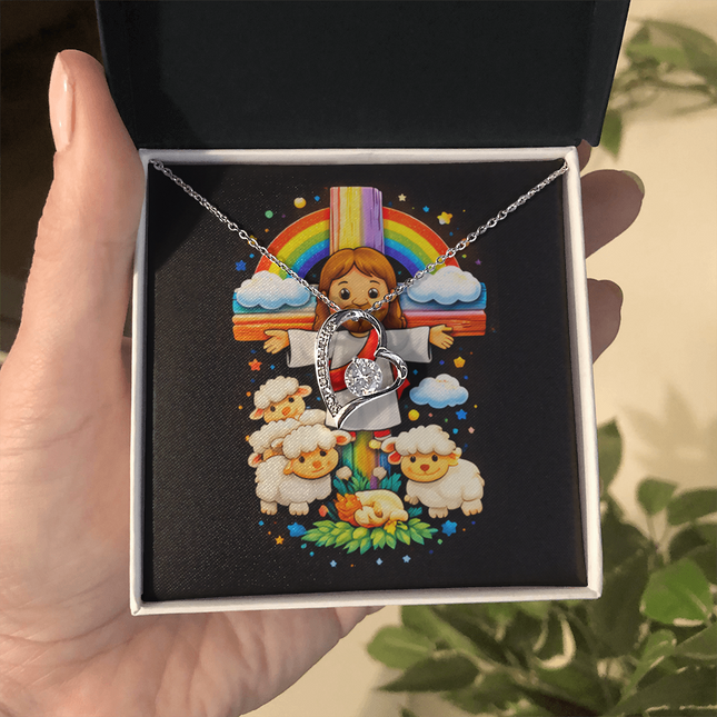 Jesus And Little Lambs | Christian Forever Love Necklace | Gift for Kids