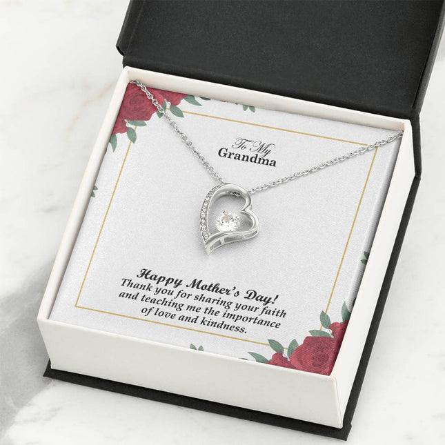 Christian forever love necklace with "Thank You for Sharing Your Faith & Teaching Me Love and Kind" message — modern Mother's Day gift for grandma, in luxury gift box