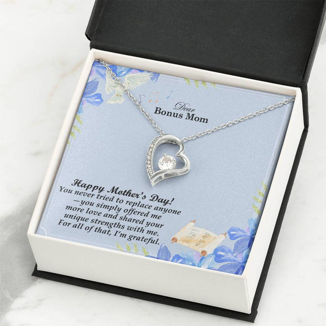 You Never Tried to Replace Anyone Bonus Mom You Simply Offered More Love | Christian Forever Love Necklace | Mother's Day Gift for Bonus Mom | Faith Gift