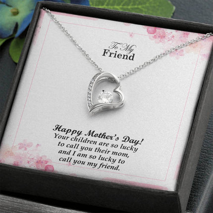 Christian forever love necklace with "Your Kids Are Lucky to Call You Mom & I'm Lucky to Call You" message — modern Mother's Day gift for friend, in luxury gift box