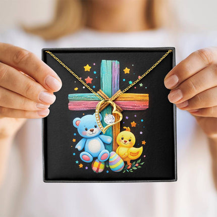 Rainbow Cross Teddy Bear | Christian Forever Love Necklace | Gift for Kids