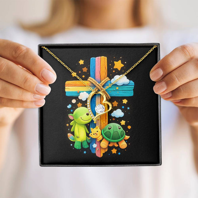 Rainbow Cross Turtle | Christian Forever Love Necklace | Gift for Kids