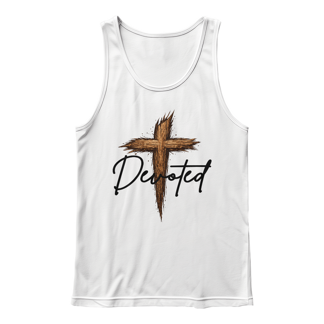 Christian Tank Top for Men | Devoted Wooden Cross Faith Tank (Unisex)
