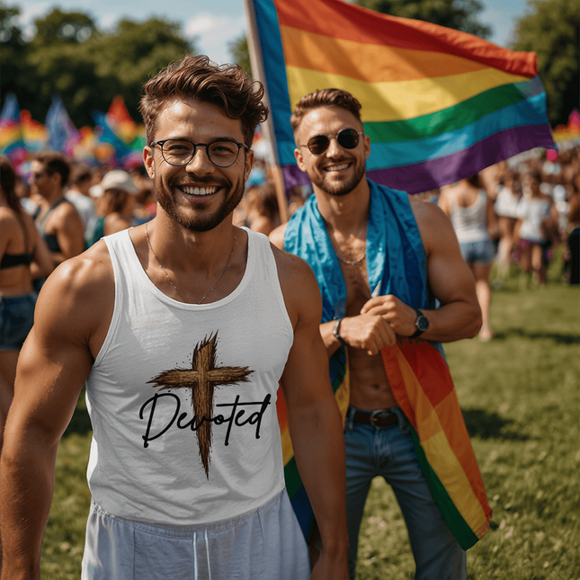 Christian Tank Top for Men | Devoted Wooden Cross Faith Tank (Unisex)
