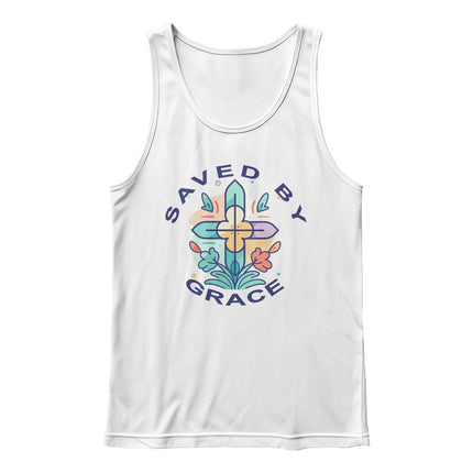 Saved By Grace Tank Top | Christian Floral Cross Shirt