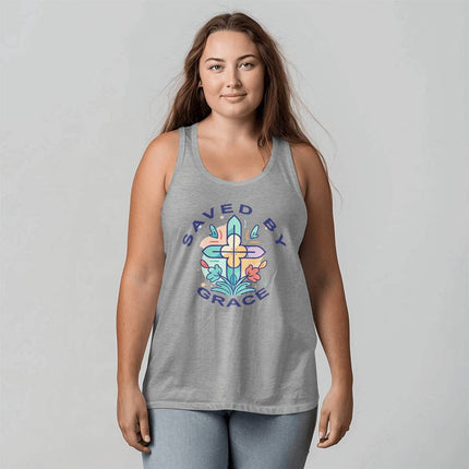 Saved By Grace Tank Top | Christian Floral Cross Shirt