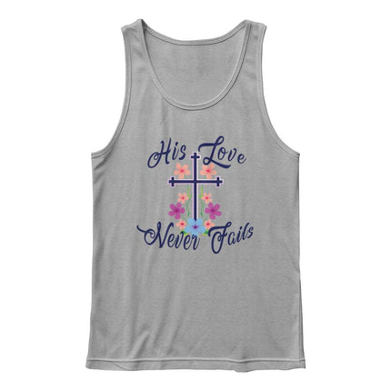 His Love Never Fails Tank Top | Christian Floral Cross Shirt
