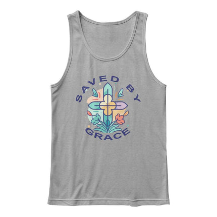 Saved By Grace Tank Top | Christian Floral Cross Shirt