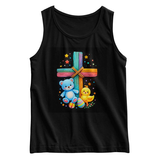 Teddy Bear & Easter Chick Rainbow Cross Kids Tank Top – Christian Gift for Kids