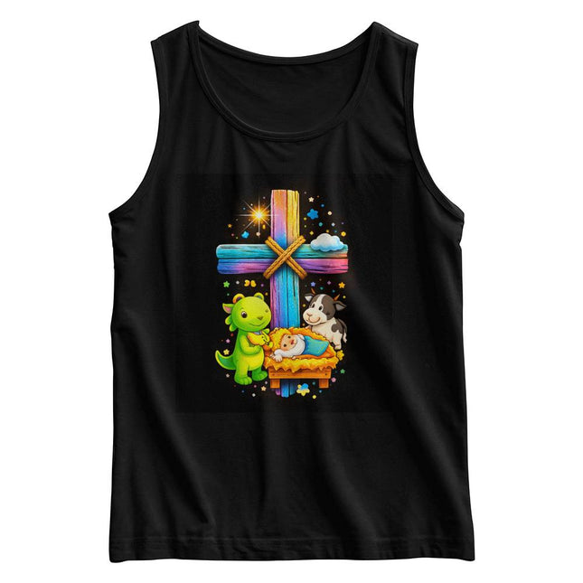 Baby Jesus & Dinosaur Rainbow Cross Kids Tank Top – Christian Gift for Kids