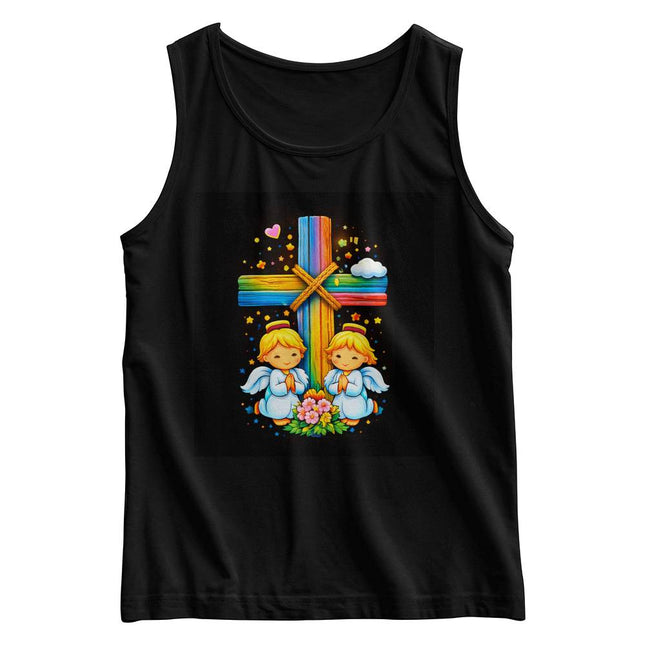 Angels & Flowers Rainbow Cross Kids Tank Top – Christian Gift for Kids