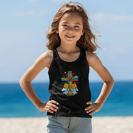Angels & Flowers Rainbow Cross Kids Tank Top – Christian Gift for Kids