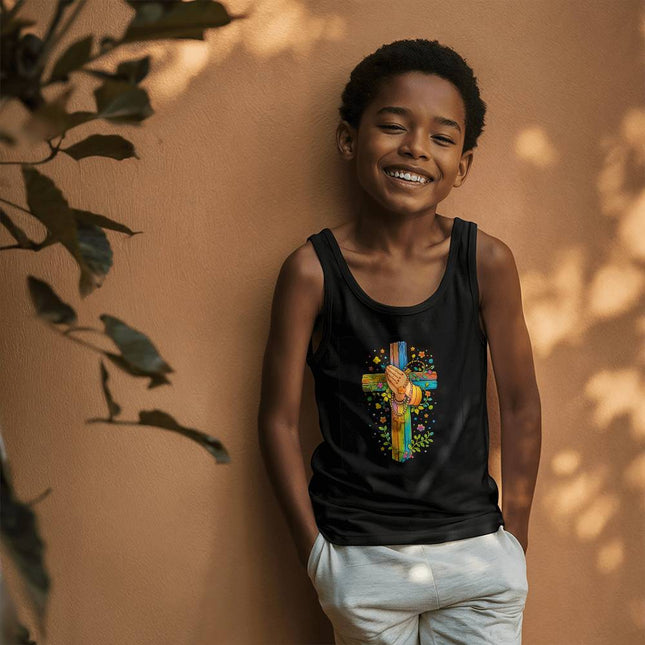 Praying Hands Rainbow Cross Kids Tank Top – Christian Gift for Kids