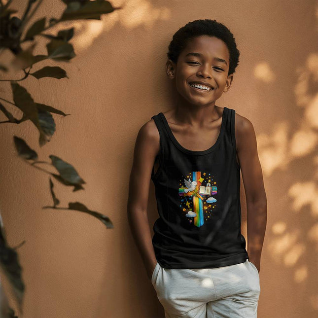Dove & Bible Rainbow Cross Kids Tank Top – Christian Gift for Kids