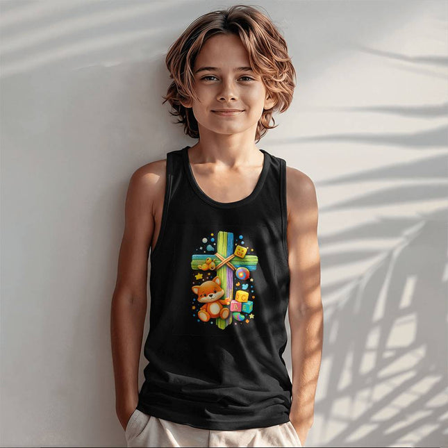 Toy Blocks & Teddy Rainbow Cross Kids Tank Top – Christian Gift for Kids