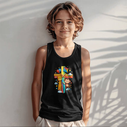Lion & Monkey Rainbow Cross Kids Tank Top – Christian Gift for Kids