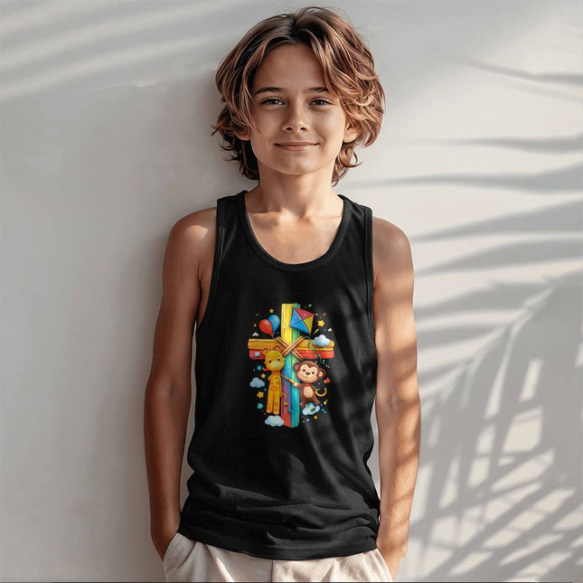 Lion & Monkey Rainbow Cross Kids Tank Top – Christian Gift for Kids