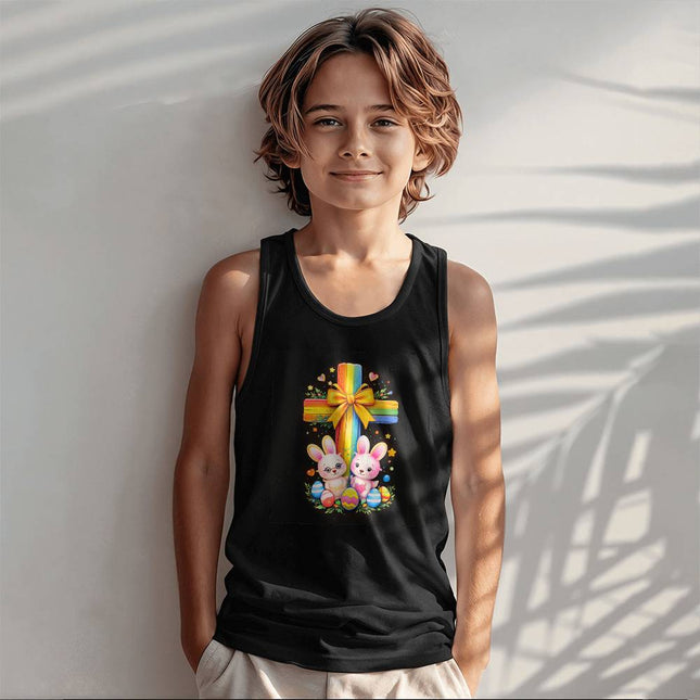 Easter Bunnies Rainbow Cross Kids Tank Top – Christian Gift for Kids